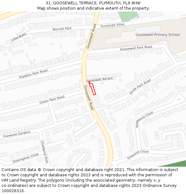 31, GOOSEWELL TERRACE, PLYMOUTH, PL9 9HW: Location map and indicative extent of plot