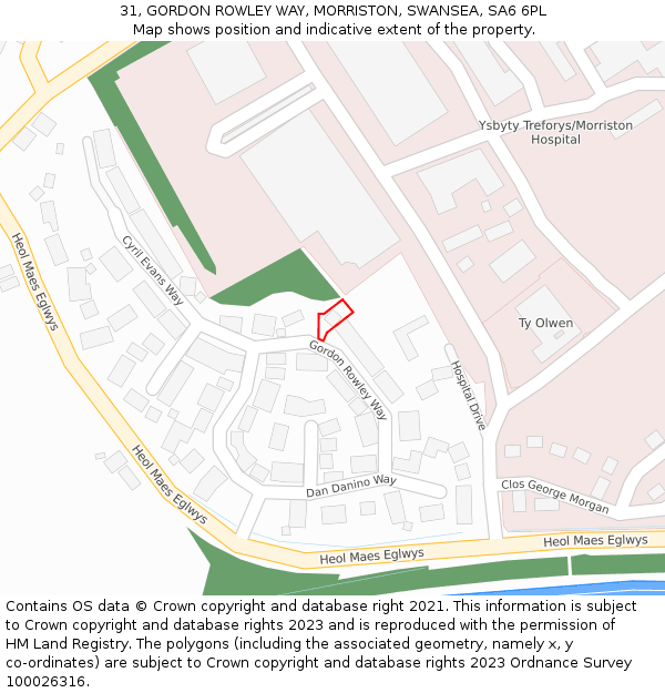 31, GORDON ROWLEY WAY, MORRISTON, SWANSEA, SA6 6PL: Location map and indicative extent of plot