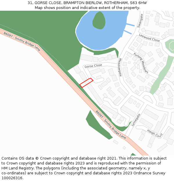 31, GORSE CLOSE, BRAMPTON BIERLOW, ROTHERHAM, S63 6HW: Location map and indicative extent of plot
