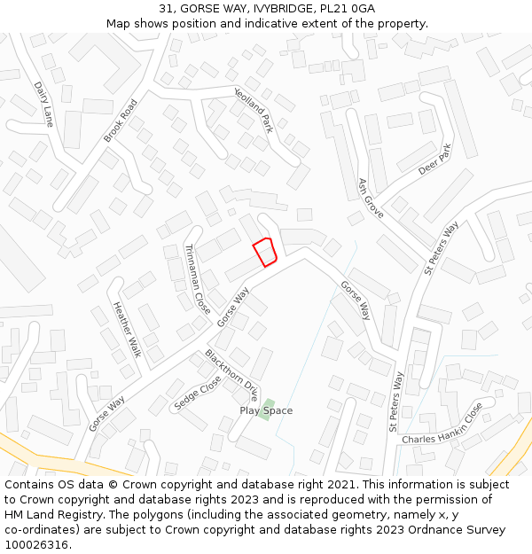 31, GORSE WAY, IVYBRIDGE, PL21 0GA: Location map and indicative extent of plot