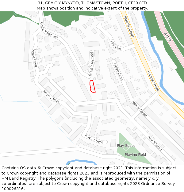 31, GRAIG Y MYNYDD, THOMASTOWN, PORTH, CF39 8FD: Location map and indicative extent of plot