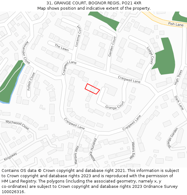 31, GRANGE COURT, BOGNOR REGIS, PO21 4XR: Location map and indicative extent of plot
