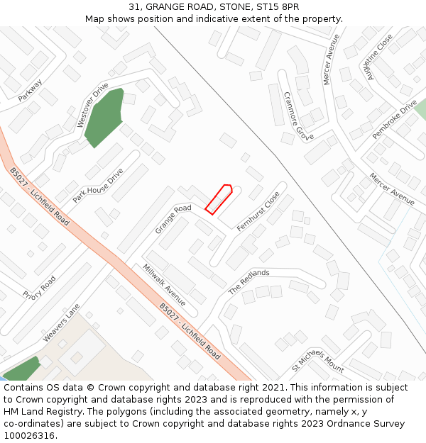 31, GRANGE ROAD, STONE, ST15 8PR: Location map and indicative extent of plot