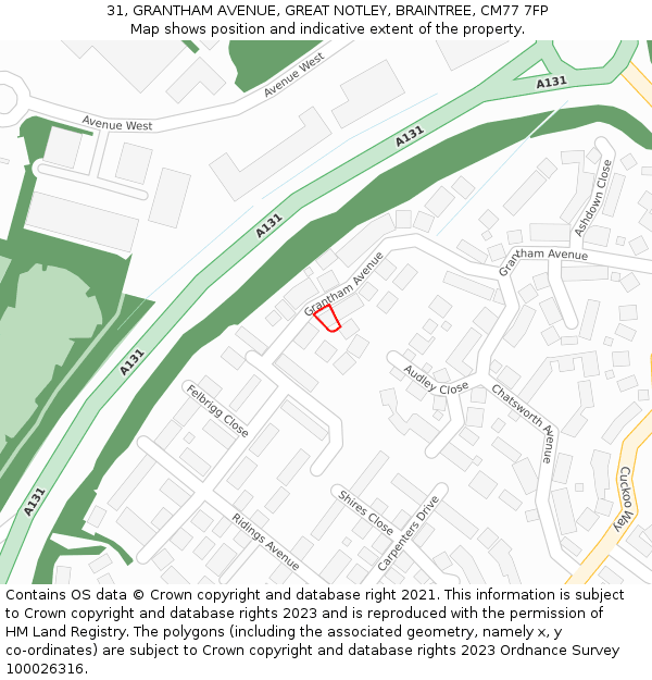 31, GRANTHAM AVENUE, GREAT NOTLEY, BRAINTREE, CM77 7FP: Location map and indicative extent of plot