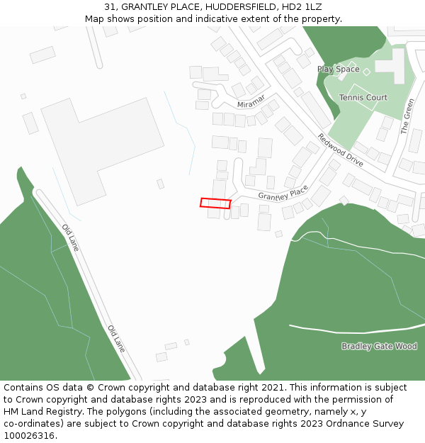 31, GRANTLEY PLACE, HUDDERSFIELD, HD2 1LZ: Location map and indicative extent of plot