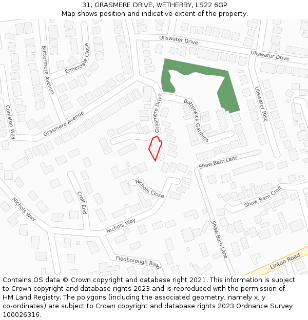 31, GRASMERE DRIVE, WETHERBY, LS22 6GP: Location map and indicative extent of plot