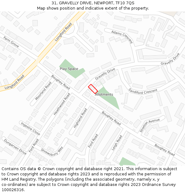 31, GRAVELLY DRIVE, NEWPORT, TF10 7QS: Location map and indicative extent of plot