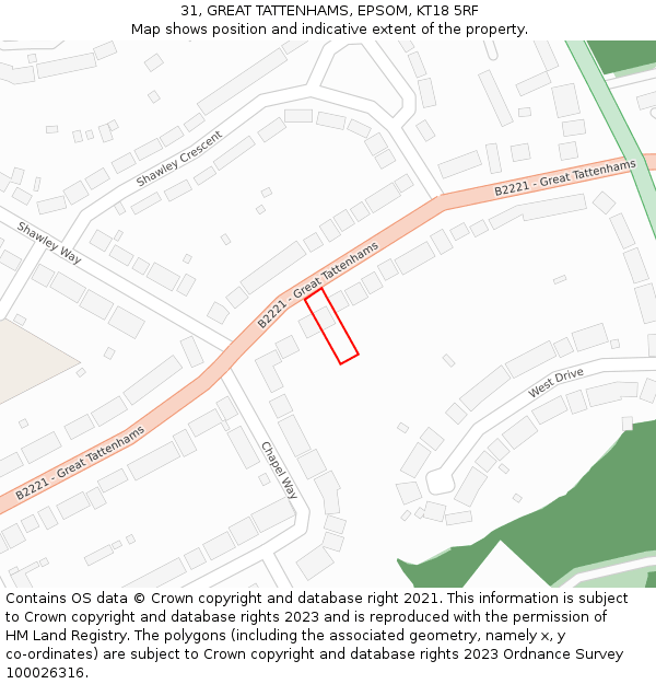 31, GREAT TATTENHAMS, EPSOM, KT18 5RF: Location map and indicative extent of plot