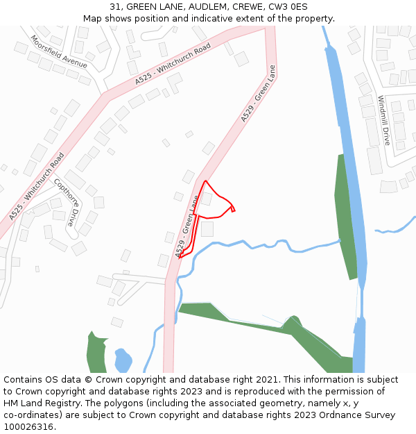 31, GREEN LANE, AUDLEM, CREWE, CW3 0ES: Location map and indicative extent of plot