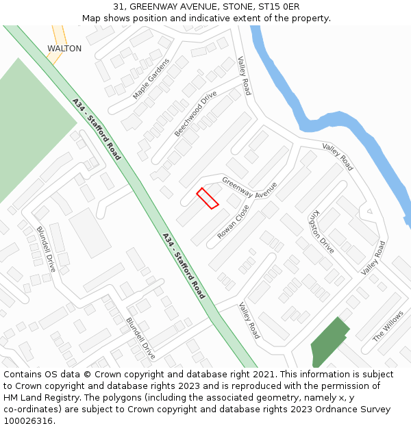 31, GREENWAY AVENUE, STONE, ST15 0ER: Location map and indicative extent of plot