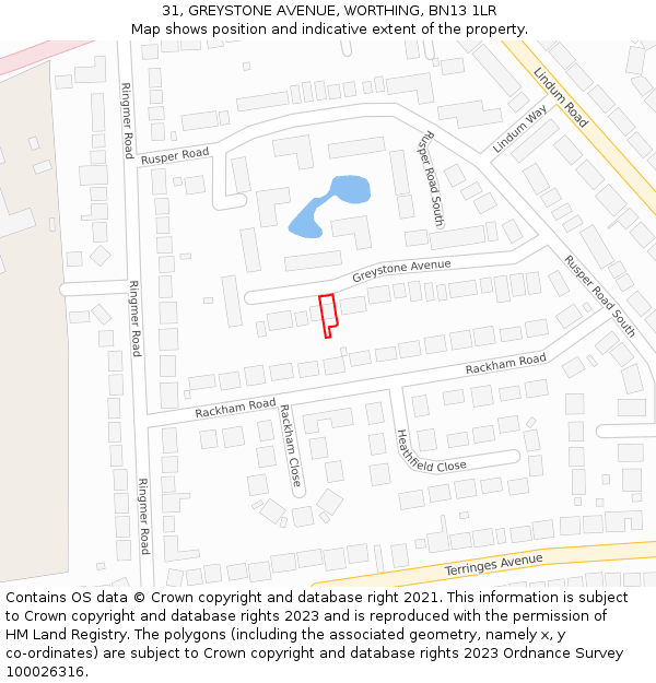 31, GREYSTONE AVENUE, WORTHING, BN13 1LR: Location map and indicative extent of plot