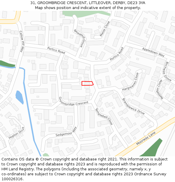 31, GROOMBRIDGE CRESCENT, LITTLEOVER, DERBY, DE23 3YA: Location map and indicative extent of plot