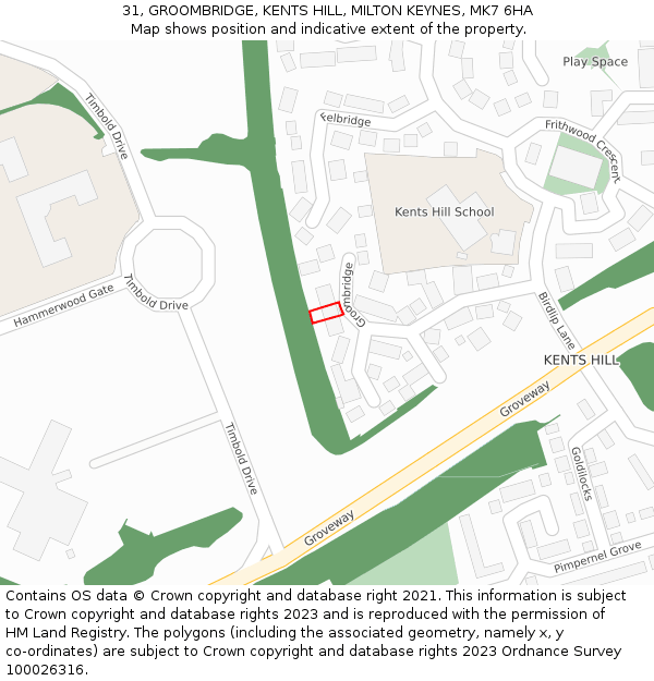 31, GROOMBRIDGE, KENTS HILL, MILTON KEYNES, MK7 6HA: Location map and indicative extent of plot