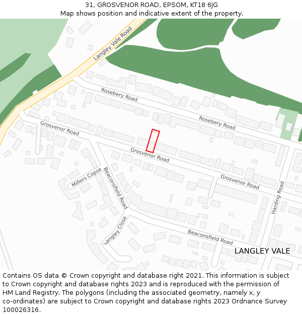 31, GROSVENOR ROAD, EPSOM, KT18 6JG: Location map and indicative extent of plot