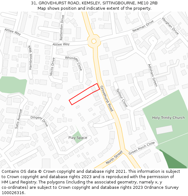 31, GROVEHURST ROAD, KEMSLEY, SITTINGBOURNE, ME10 2RB: Location map and indicative extent of plot