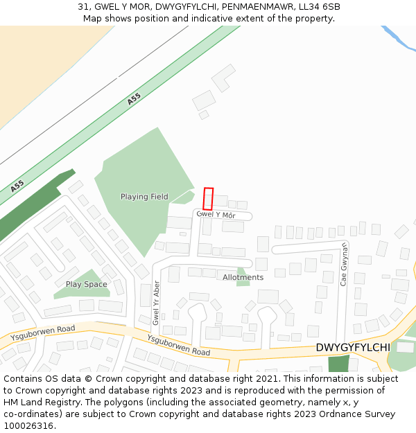 31, GWEL Y MOR, DWYGYFYLCHI, PENMAENMAWR, LL34 6SB: Location map and indicative extent of plot