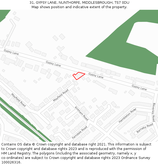 31, GYPSY LANE, NUNTHORPE, MIDDLESBROUGH, TS7 0DU: Location map and indicative extent of plot