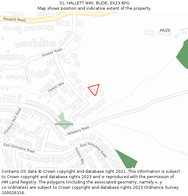 31, HALLETT WAY, BUDE, EX23 8PG: Location map and indicative extent of plot