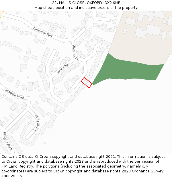 31, HALLS CLOSE, OXFORD, OX2 9HR: Location map and indicative extent of plot