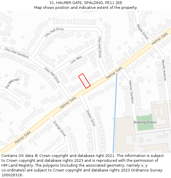 31, HALMER GATE, SPALDING, PE11 2EE: Location map and indicative extent of plot