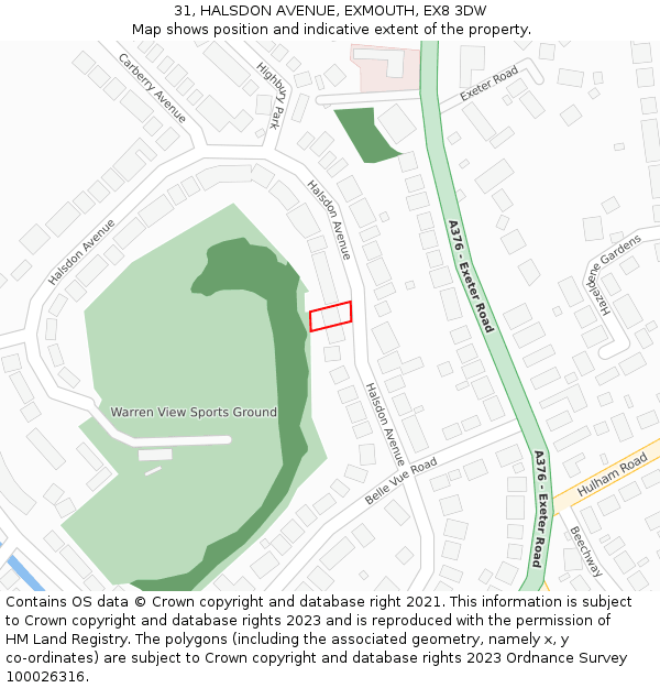 31, HALSDON AVENUE, EXMOUTH, EX8 3DW: Location map and indicative extent of plot