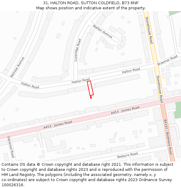 31, HALTON ROAD, SUTTON COLDFIELD, B73 6NP: Location map and indicative extent of plot