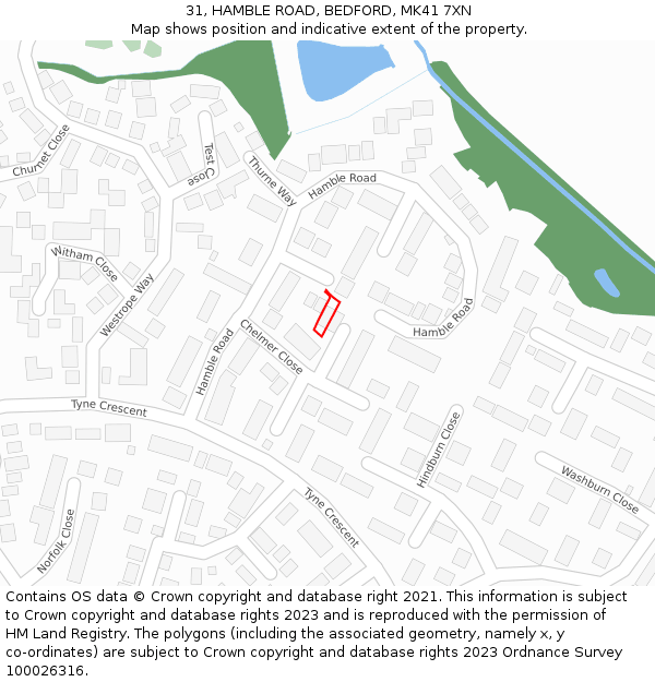 31, HAMBLE ROAD, BEDFORD, MK41 7XN: Location map and indicative extent of plot