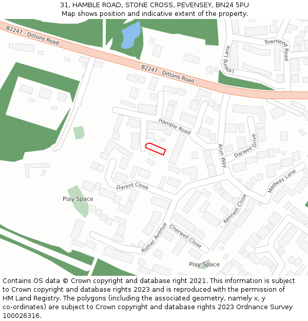 31, HAMBLE ROAD, STONE CROSS, PEVENSEY, BN24 5PU: Location map and indicative extent of plot
