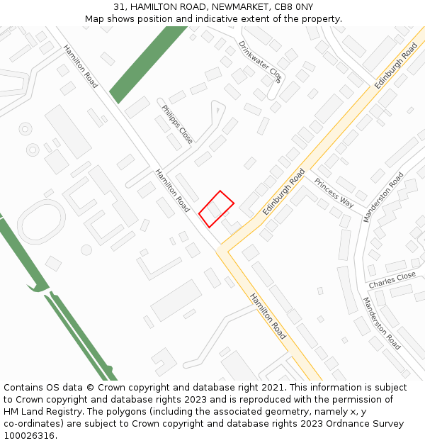 31, HAMILTON ROAD, NEWMARKET, CB8 0NY: Location map and indicative extent of plot