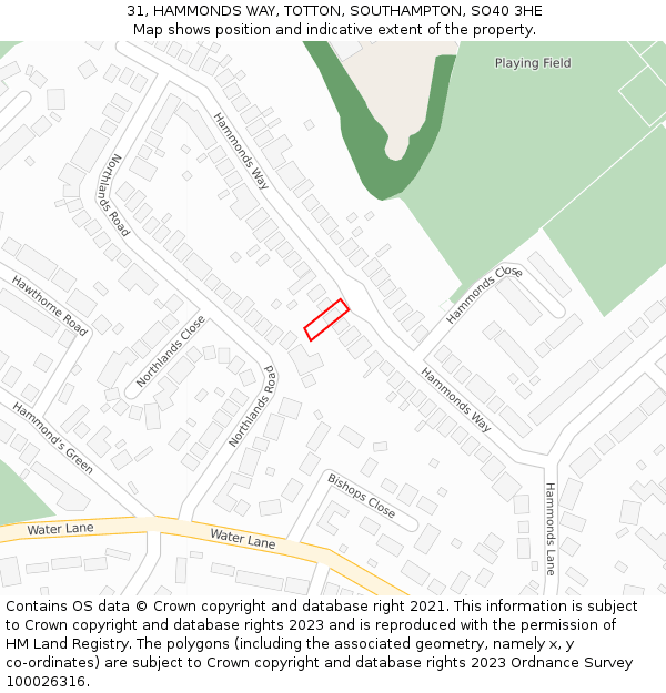 31, HAMMONDS WAY, TOTTON, SOUTHAMPTON, SO40 3HE: Location map and indicative extent of plot