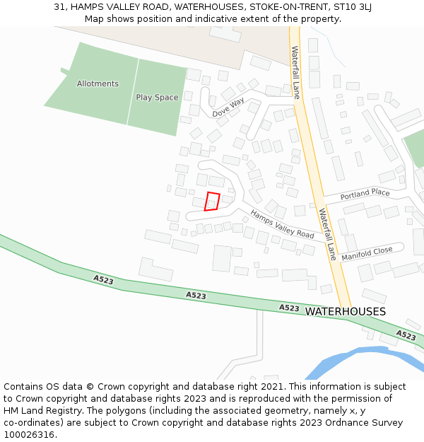 31, HAMPS VALLEY ROAD, WATERHOUSES, STOKE-ON-TRENT, ST10 3LJ: Location map and indicative extent of plot