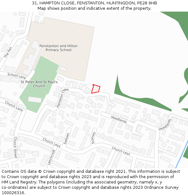 31, HAMPTON CLOSE, FENSTANTON, HUNTINGDON, PE28 9HB: Location map and indicative extent of plot