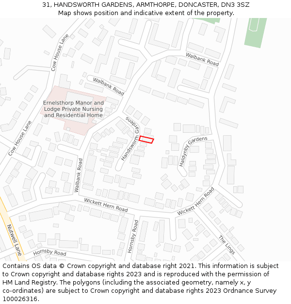 31, HANDSWORTH GARDENS, ARMTHORPE, DONCASTER, DN3 3SZ: Location map and indicative extent of plot