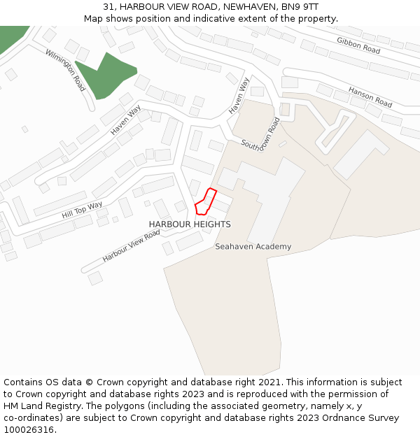 31, HARBOUR VIEW ROAD, NEWHAVEN, BN9 9TT: Location map and indicative extent of plot