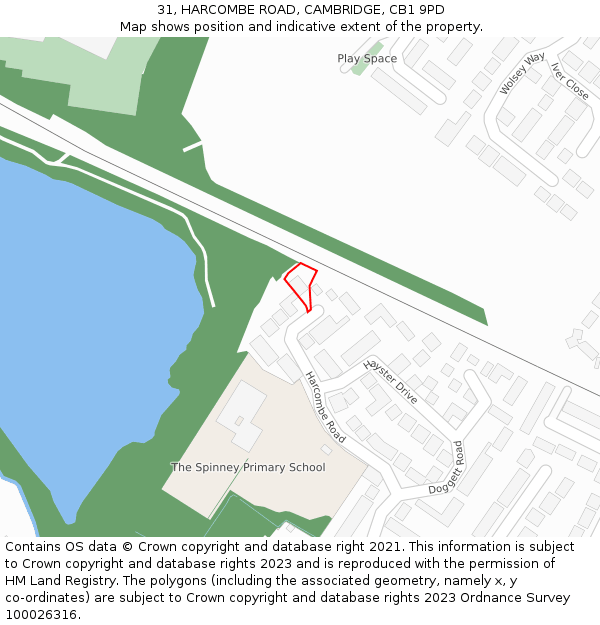 31, HARCOMBE ROAD, CAMBRIDGE, CB1 9PD: Location map and indicative extent of plot