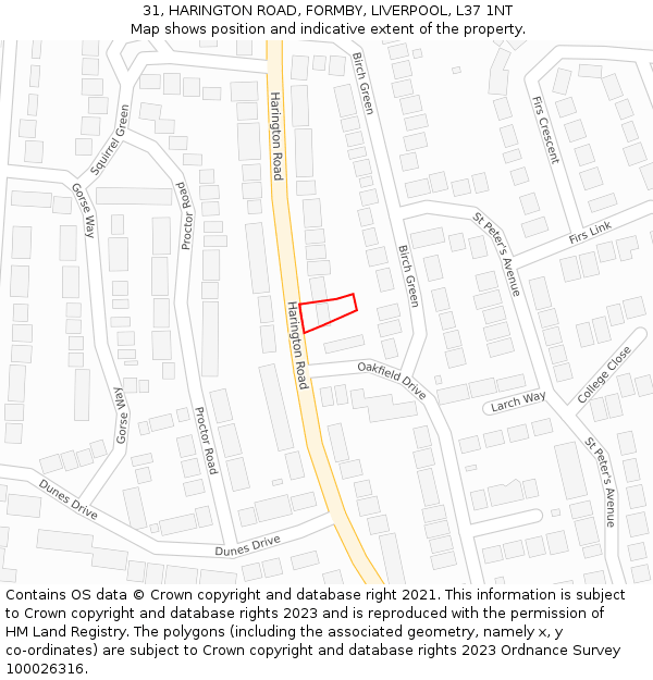 31, HARINGTON ROAD, FORMBY, LIVERPOOL, L37 1NT: Location map and indicative extent of plot