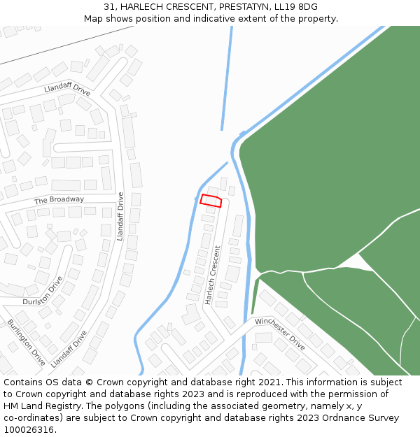 31, HARLECH CRESCENT, PRESTATYN, LL19 8DG: Location map and indicative extent of plot