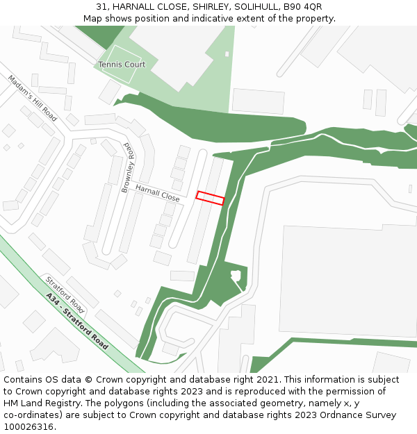 31, HARNALL CLOSE, SHIRLEY, SOLIHULL, B90 4QR: Location map and indicative extent of plot