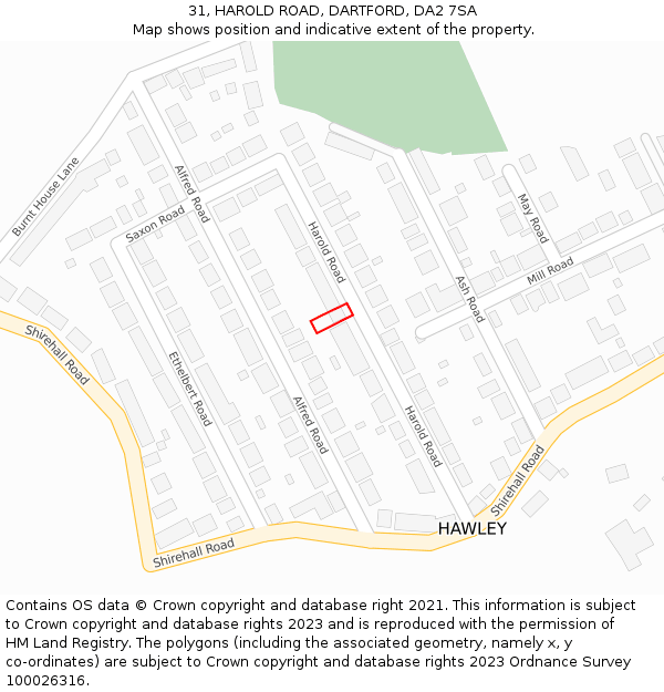 31, HAROLD ROAD, DARTFORD, DA2 7SA: Location map and indicative extent of plot