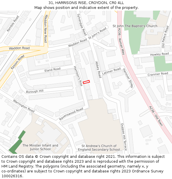 31, HARRISONS RISE, CROYDON, CR0 4LL: Location map and indicative extent of plot