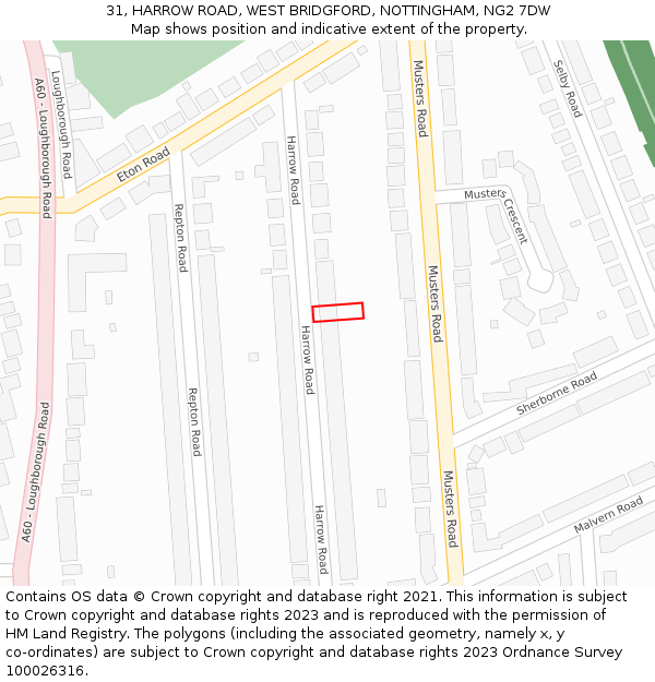 31, HARROW ROAD, WEST BRIDGFORD, NOTTINGHAM, NG2 7DW: Location map and indicative extent of plot