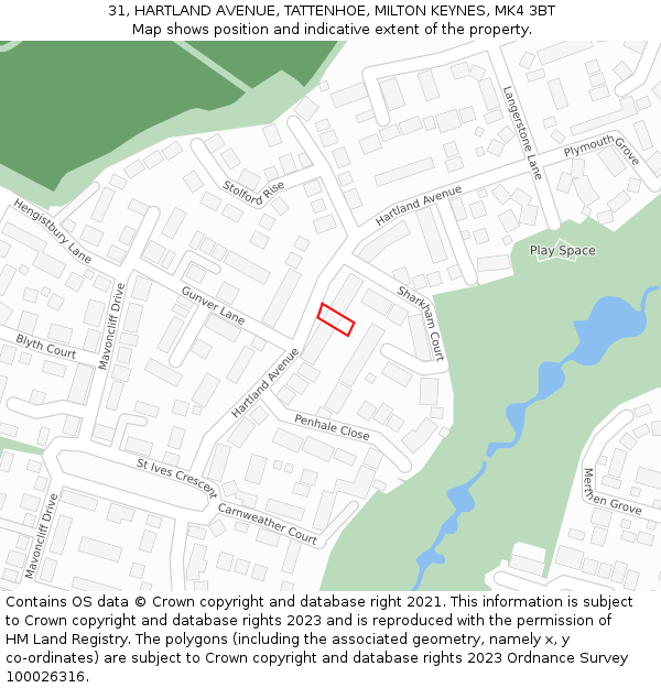 31, HARTLAND AVENUE, TATTENHOE, MILTON KEYNES, MK4 3BT: Location map and indicative extent of plot