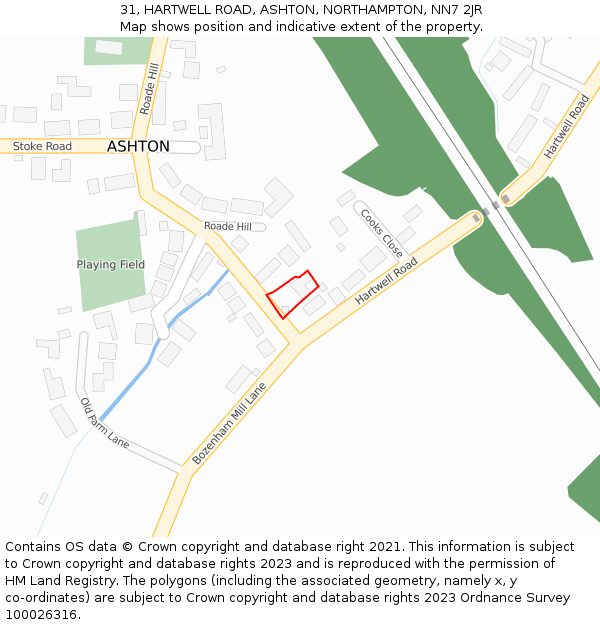 31, HARTWELL ROAD, ASHTON, NORTHAMPTON, NN7 2JR: Location map and indicative extent of plot