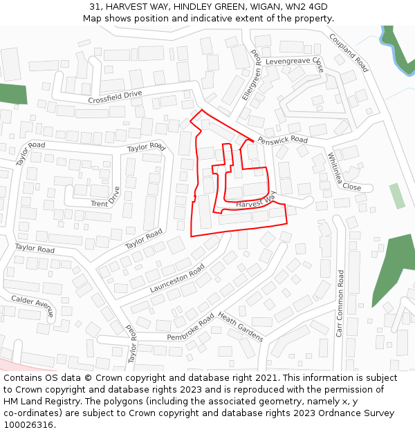 31, HARVEST WAY, HINDLEY GREEN, WIGAN, WN2 4GD: Location map and indicative extent of plot