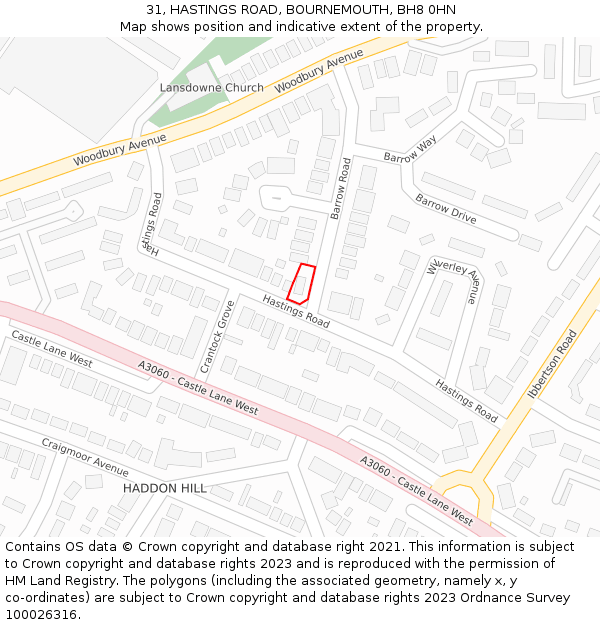 31, HASTINGS ROAD, BOURNEMOUTH, BH8 0HN: Location map and indicative extent of plot