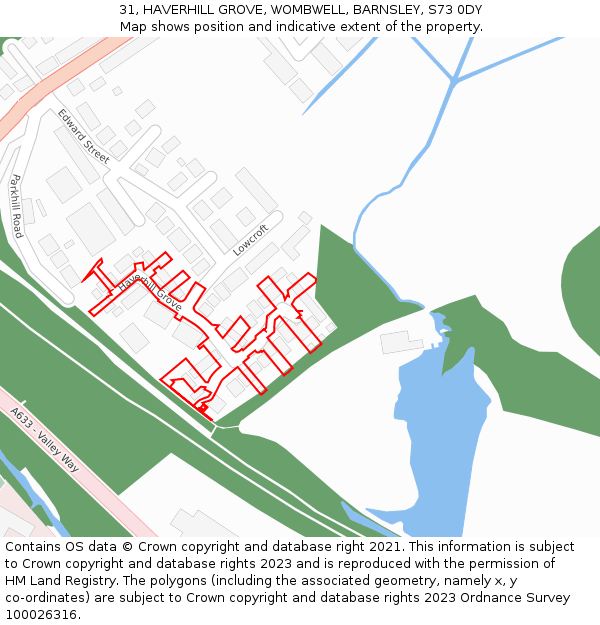 31, HAVERHILL GROVE, WOMBWELL, BARNSLEY, S73 0DY: Location map and indicative extent of plot