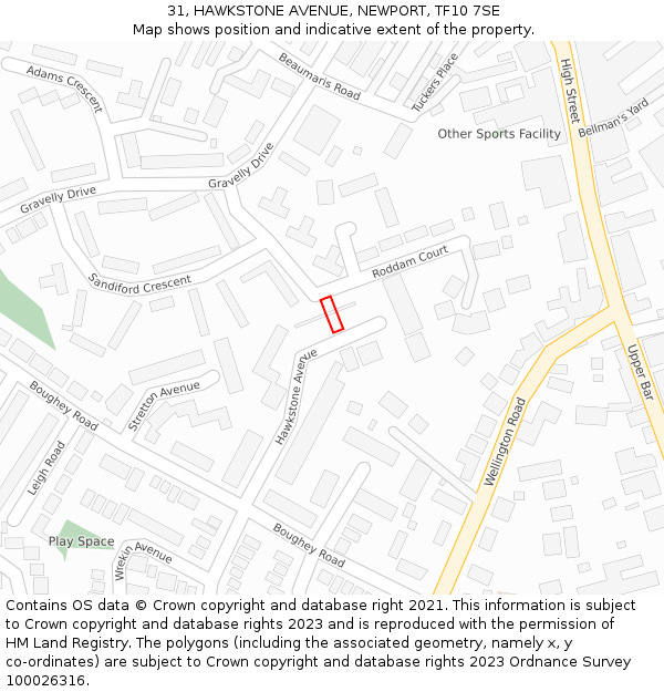 31, HAWKSTONE AVENUE, NEWPORT, TF10 7SE: Location map and indicative extent of plot