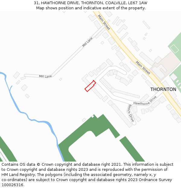 31, HAWTHORNE DRIVE, THORNTON, COALVILLE, LE67 1AW: Location map and indicative extent of plot