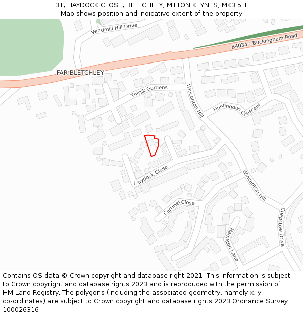 31, HAYDOCK CLOSE, BLETCHLEY, MILTON KEYNES, MK3 5LL: Location map and indicative extent of plot
