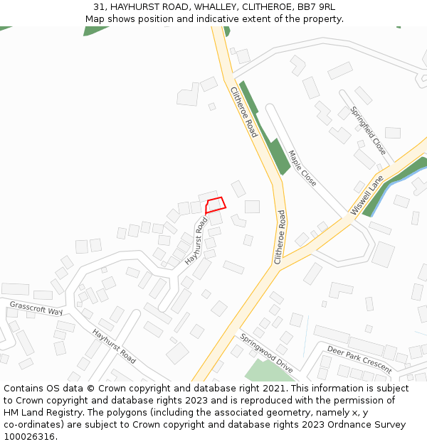 31, HAYHURST ROAD, WHALLEY, CLITHEROE, BB7 9RL: Location map and indicative extent of plot